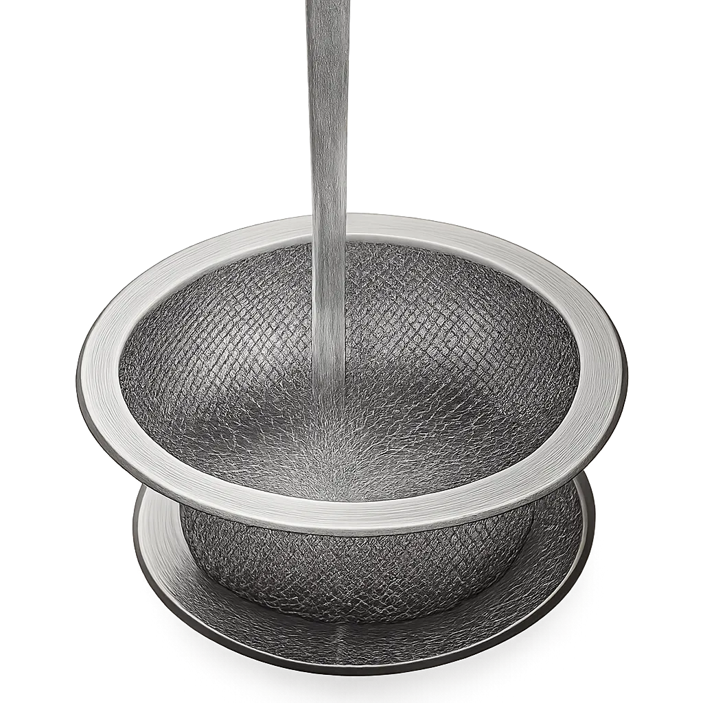 Un tamis en inox mis en situation dans un environnement domestique propre et moderne. L’image illustre la filtration efficace, la durabilité et la simplicité d’entretien.