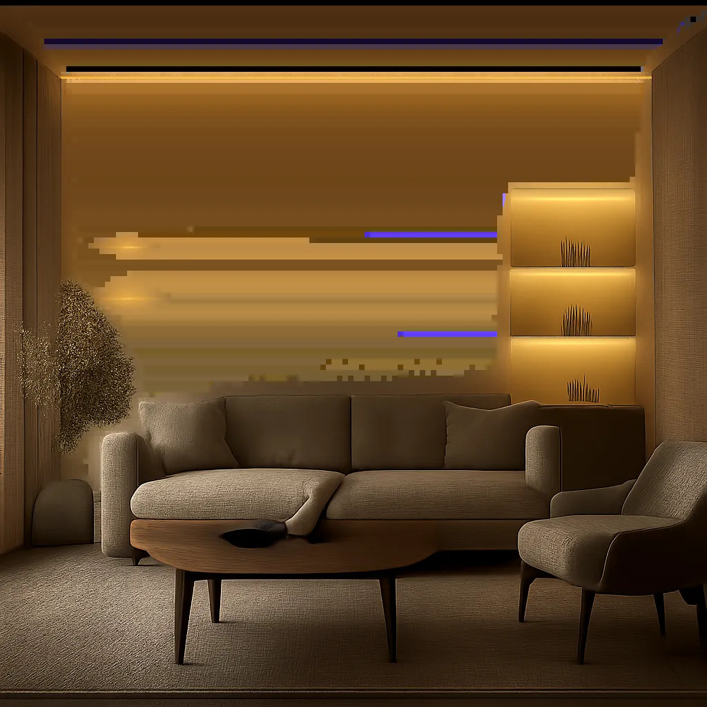 Une pièce contemporaine transformée par un éclairage doux et chaleureux. L’ambiance devient plus confortable, plus calme et plus élégante grâce à une lumière bien dosée.