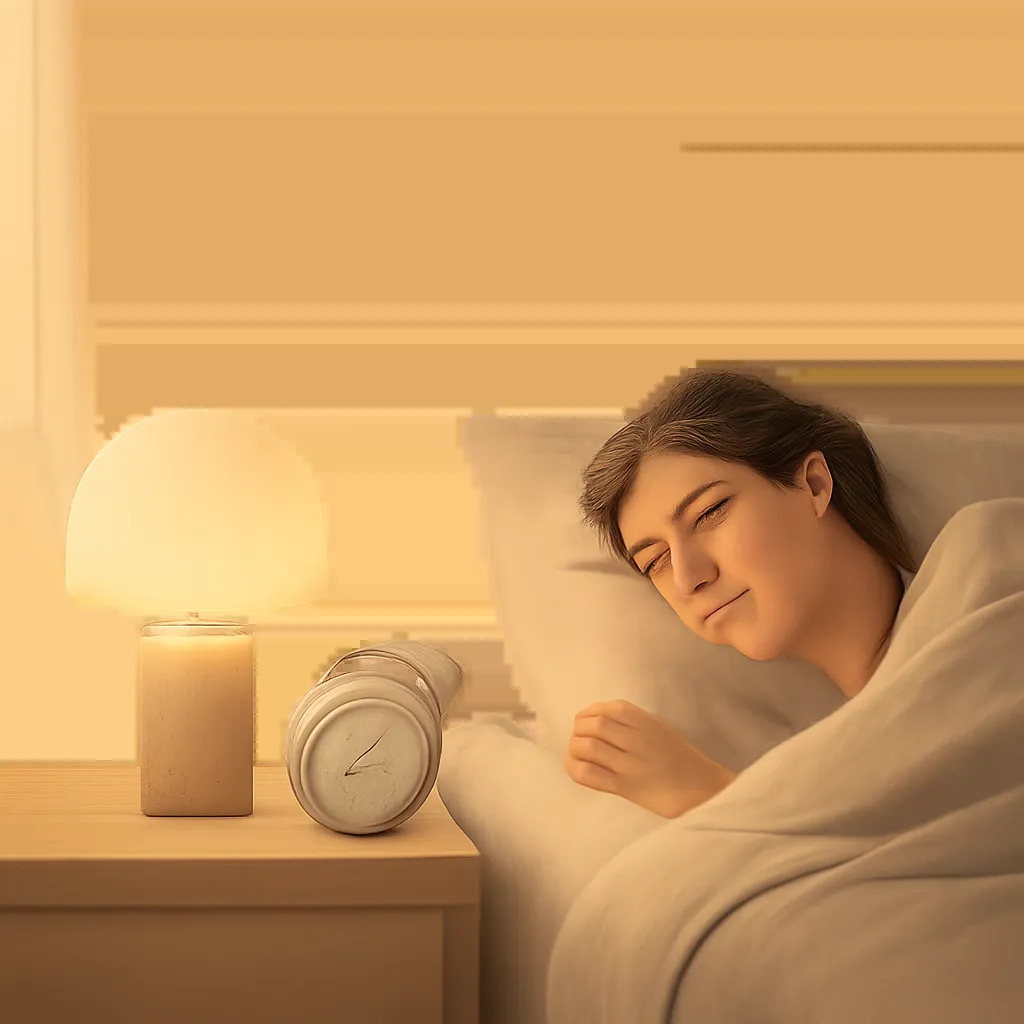 Illustration d’un réveil progressif dans une ambiance calme et lumineuse. L’image évoque un matin plus serein, sans brutalité sonore ni stress.