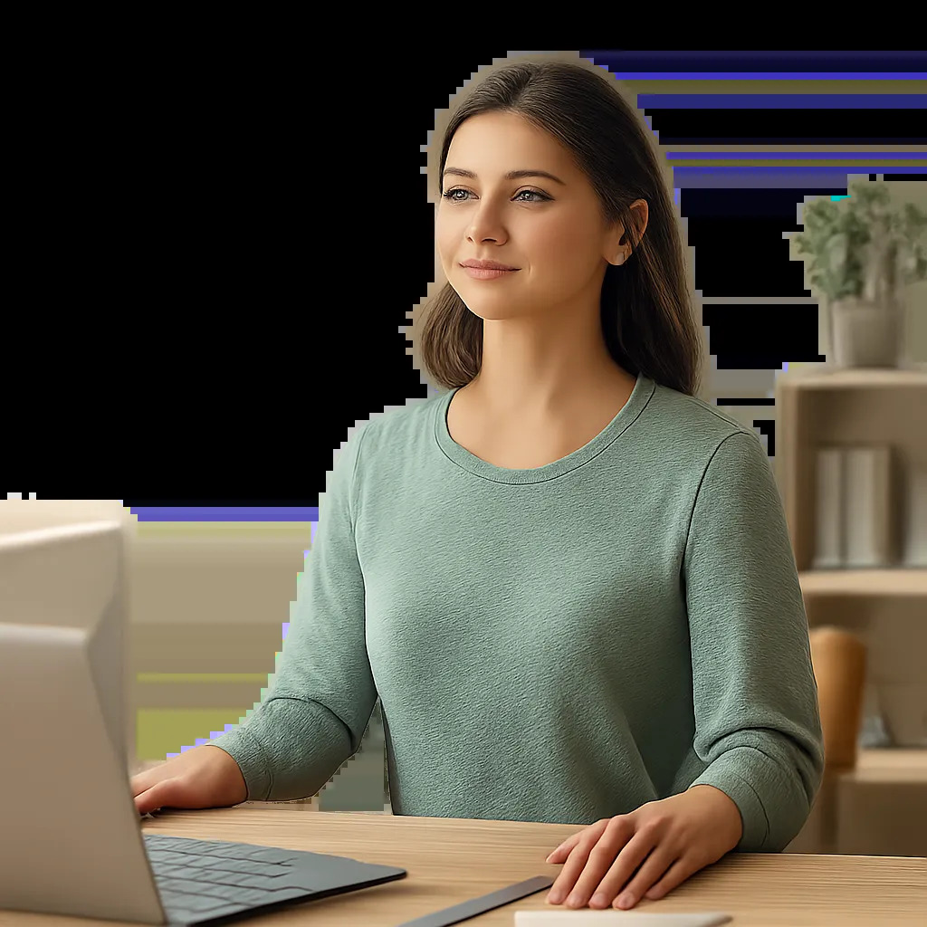Une pause respiratoire consciente dans un environnement de travail apaisé. L’image illustre une routine simple pour mieux gérer le stress et retrouver sa concentration.
